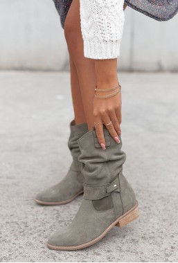 Zamszowe botki Leona khaki