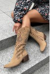 Ażurowe zamszowe kowbojki Paisley beż